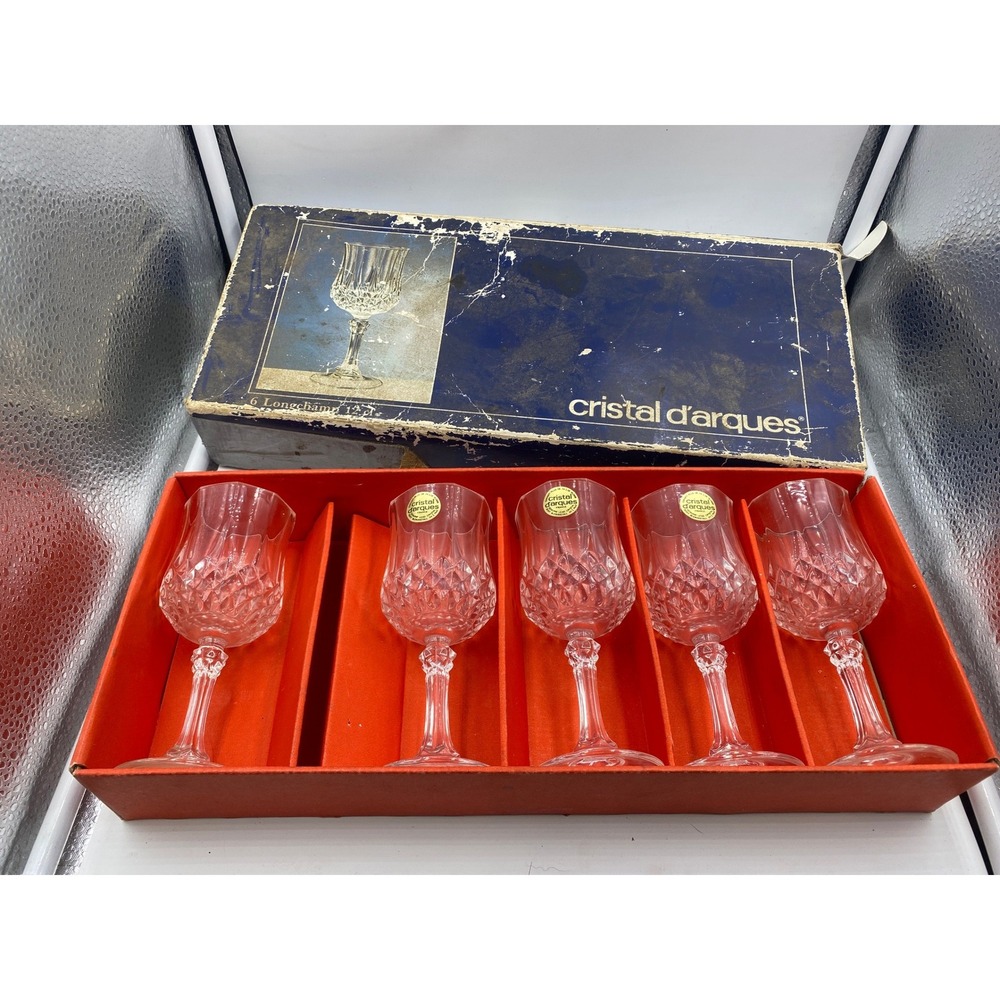 Cristal d'Arques Longchamp Wine Glasses Set of 5 Clear Excellent French Crystal